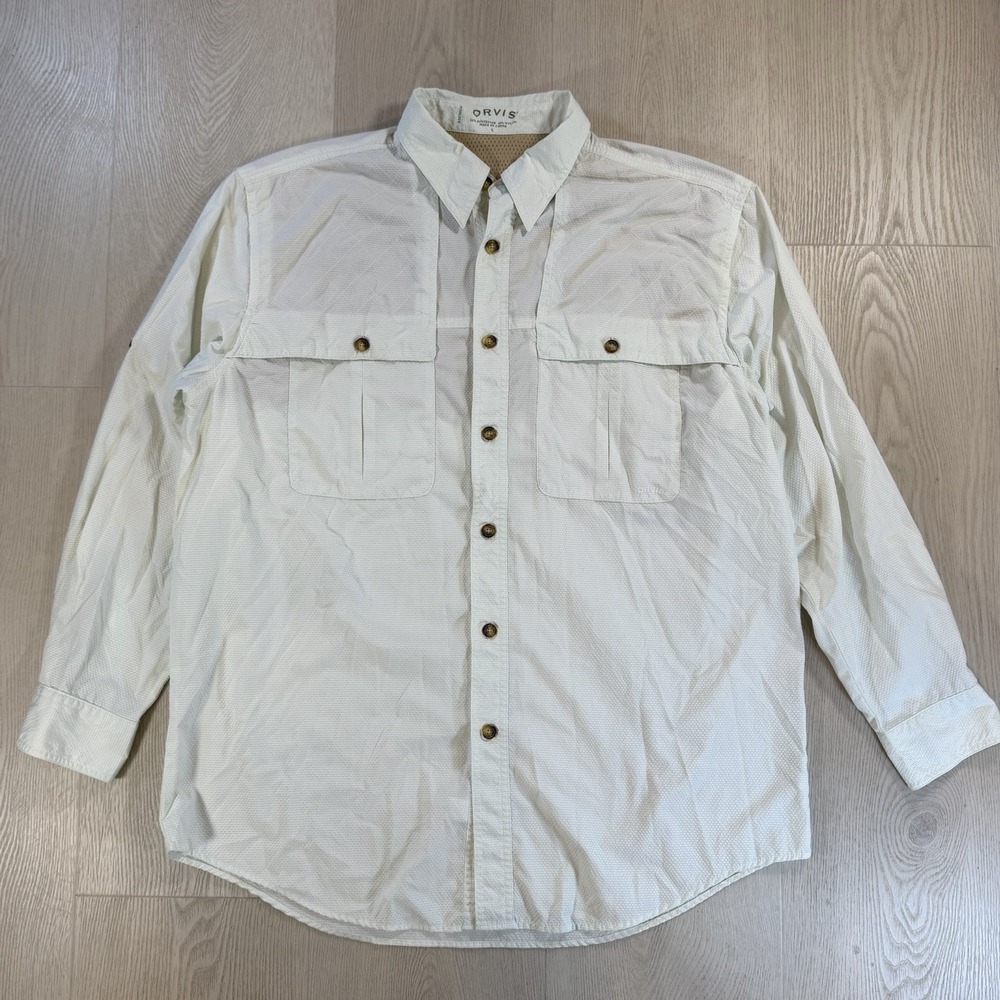 Orvis Men's Medium Light Green Check Long Sleeve Vented Fishing Shirt L